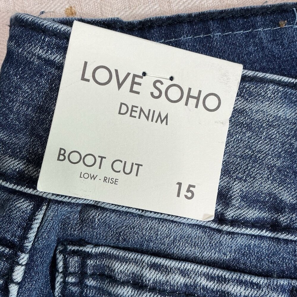 Love Soho Jeans Women’s Size 15 High Rise Flare Blue Denim Stretch - Picture 7 of 14